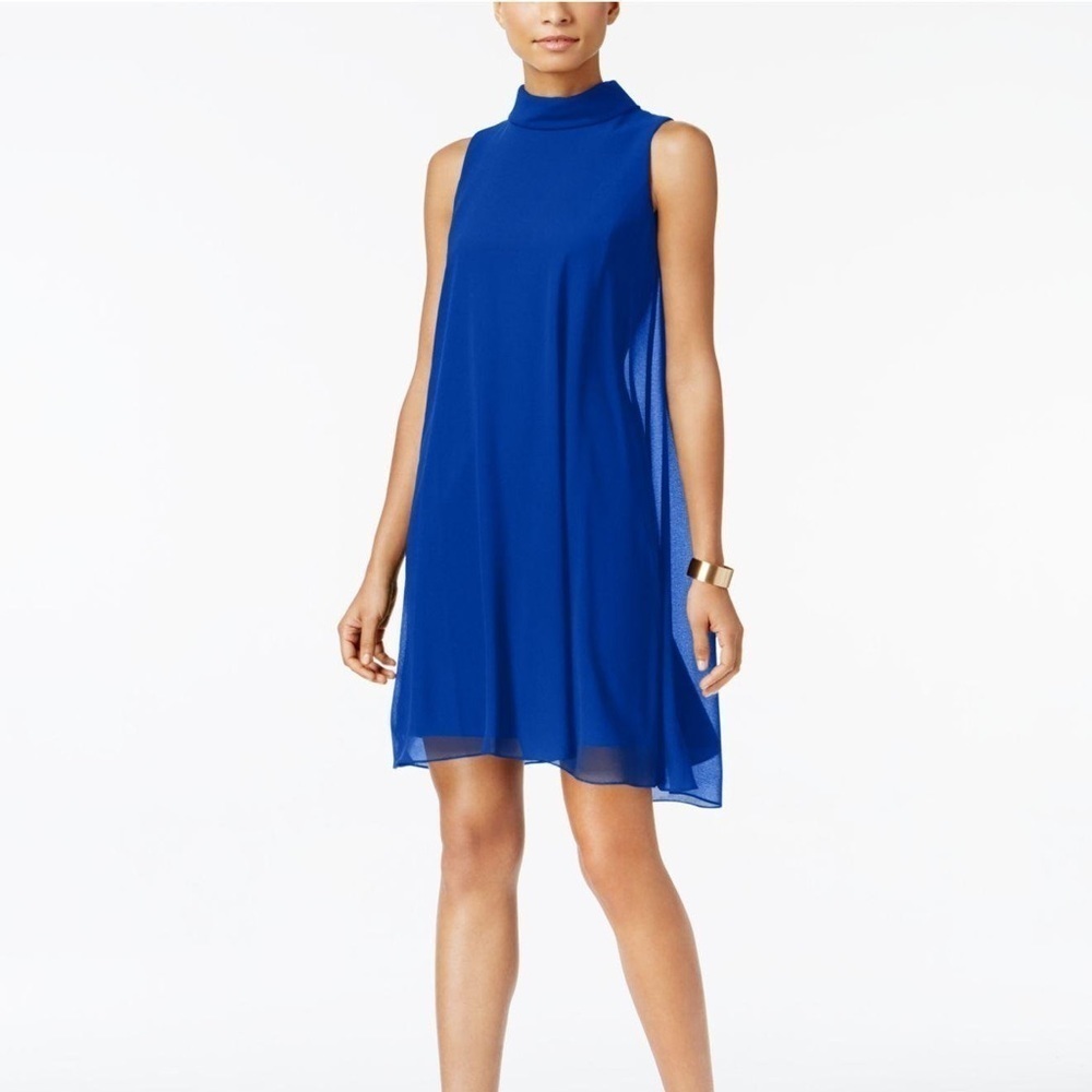 Vince Camuto Sleeveless Mock Neck Sheer Lined Above Knee Party Shift Dress